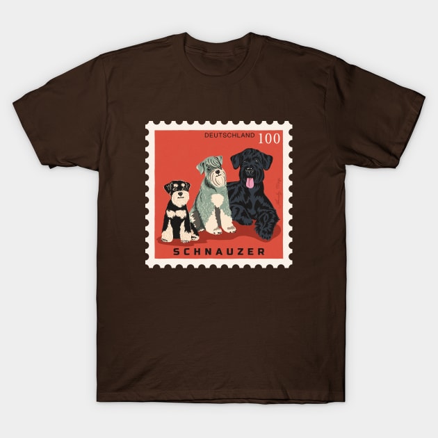 Schnauzer Dogs Postage Stamp T-Shirt by illucalliart